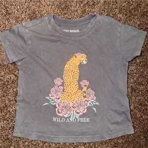 Tiny Whales Gray Kids T-Shirt with Cheetah and Floral Design